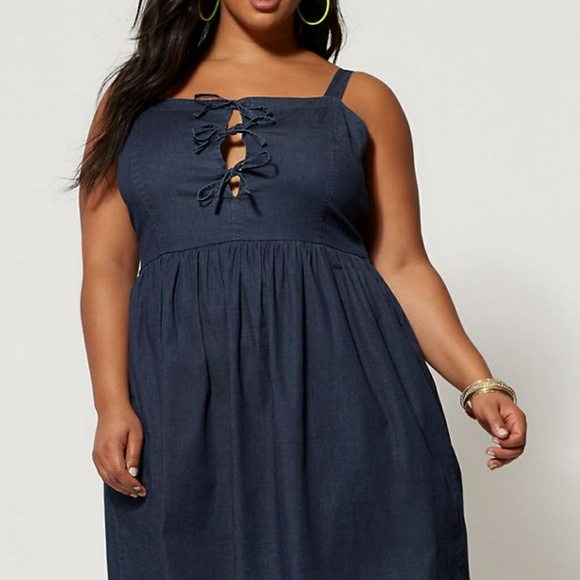Fashion to Figure Dresses & Skirts - Madeira Tie- Detail Denim Flair Dress
